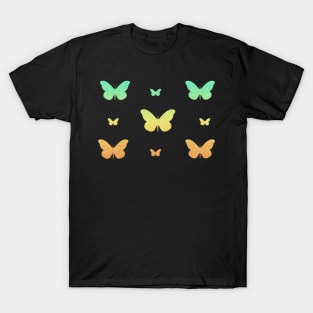 Teal Orange Ombre Faux Glitter Butterflies T-Shirt